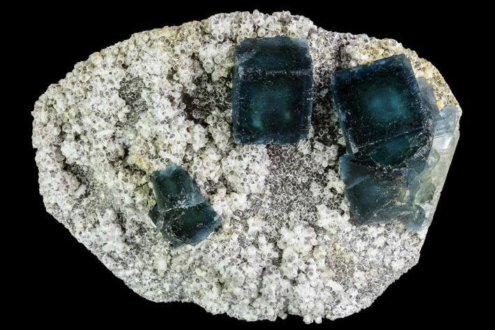 Cubic, Blue-Green Fluorite Crystals on Quartz - China #112418